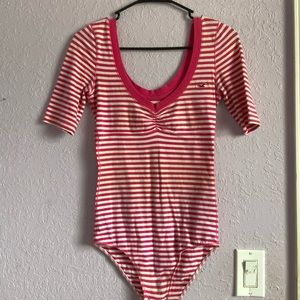 Hollister Pink & White Striped Bodysuit